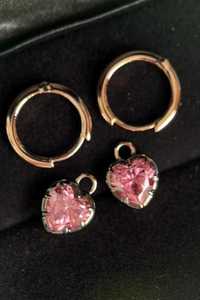 Pendientes de Aro con Moissanita Rosa en Forma de Corazón, Plata de Ley 925, Chapados en Oro de 14K, Joyería de Lujo para Mujer - Product Image 4