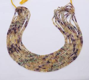 Perles de fluorite naturelle en forme de tube, 3x8 mm, perles de pierre précieuse de fluorite en tube long, perles de fluorite multicolores pour la création de bijoux - Product Image 1