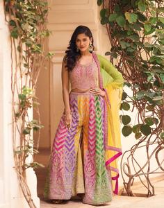 NOIIR PIGEON Conjunto de Lehenga Choli de 3 Piezas de Seda Chinon Premium para Mujer con Bordado y Trabajo de Espejo Zarkan |   Secado Rápido Sin Arrugas - Product Image 6