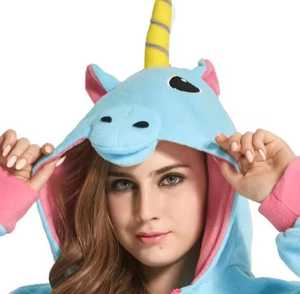 Unisex Blue <b>Unicorn</b> Hoodie Pink Trim Fleece Pullover Casual Winter Breathable Pocket Regular Fit Regular Sleeve Cartoon Design - Product Image 5