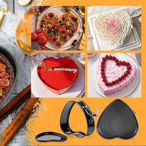 Set di 3 Teglie a Cerniera da 7, 8, 9 Pollici, a Cuore e Quadrate, Antiaderenti in Carbonio con Fondo Rimovibile per Cheesecake - Product Image 6