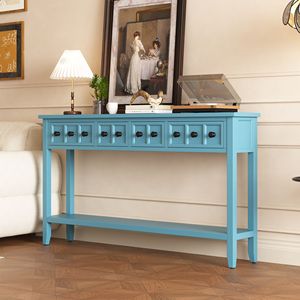 Rustic 60\" Long Entryway <b>Console</b> <b>Table</b> with Two Different Size Drawers and Bottom Shelf for <b>Storage</b> - Product Image 1