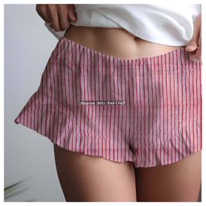 Shorts con volantes de estampado en bloques para mujer o hombre, shorts con volantes de estampado en bloques hechos a mano, pantalones cortos con volantes de algodón elástico, todas las tallas. - Product Image 2