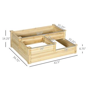 Fioriera da Giardino in Legno Naturale 108x88x36 cm, Vaso Rialzato a 3 Livelli con Fondo Aperto per Esterni - Product Image 3