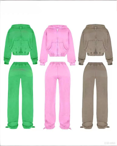 ชุดเซ็ตฮู้ดดี้ซิปแบบครอป กางเกงวอร์มขายาว ชุดวอร์มสั่งทำพิเศษ ชุดวอร์มสไตล์วินเทจปักลายขาดๆ ชุดจ็อกเกอร์สตรีทแวร์ ชุดวอร์มผู้หญิง - Product Image 1