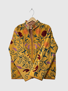 Chaqueta de terciopelo con bordado floral, cuello mandarín, manga larga, estilo bohemio, ropa de otoño para mujer, talla grande - Product Image 3