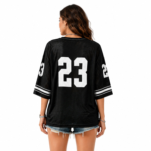 T-shirt de football en maille surdimensionné pour femme, coupe décontractée, style streetwear, haut d'été - Product Image 2