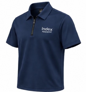 Polo de manga corta azul marino para hombre con cremallera de un cuarto, bordado, liso, informal, uniforme de trabajo, de secado rápido, tejido. - Product Image 3