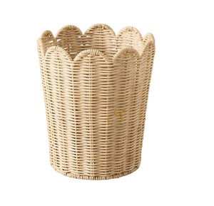 Handwoven Flexible Design Scalloped Rattan Waste <b>Basket</b> Trash Can Eco-Friendly Natural <b>Wicker</b> <b>Storage</b> Bin for Office Home Decor - Product Image 1