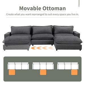 Divano Sezionale Cloud in Ciniglia da 128 Pollici con Pouf Mobile, Cuscini Comodi e Porte di Ricarica per Soggiorno - Product Image 3