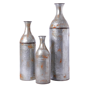 Ensemble de 3 vases de décoration en métal galvanisé de style ferme rustique de la meilleure qualité pour la décoration. - Product Image 1