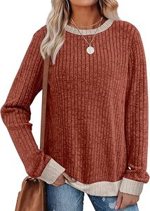 <b>Womens</b> Tops <b>Long</b> Sleeve <b>Shirts</b> Lightweight Sweaters Loose Fit Crewneck Color Block Fall Fashion Outfits - Product Image 3
