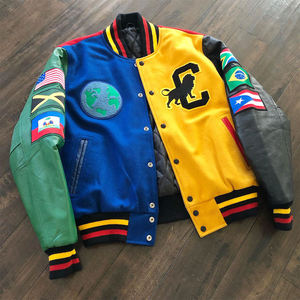 Poster Boy Apparel Men's Blue White Varsity Jacket Turn-<b>down</b> Collar Embroidered P Logo Preppy Style Autumn Wear - Product Image 3