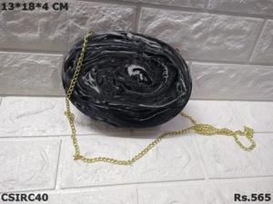 Exquisite Design Skill Artisan Black Resin Bohemian Marble Effect Clutch <b>Bag</b> Gold Chain Strap Magnetic Closure Rhinestone - Product Image 1
