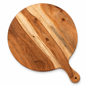 Planche à découper ronde en bois avec poignée |   Planche à découper et à servir en bois artisanale |   Planche de préparation de cuisine multifonctionnelle - Product Image 4