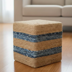 Pufs Cuadrados de Yute Hechos a Mano y Florero Decorativo Multifuncional para Sala de Estar - Product Image 1