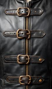 Gilet en cuir noir pour homme avec boucle, col montant et fermeture éclair - Product Image 2