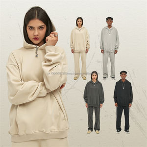 Venta al por mayor de alta calidad de peso pesado de los hombres de encargo del logotipo liso en blanco chándales pantalones de chándal y Sudadera con capucha conjunto de chándal - Product Image 2