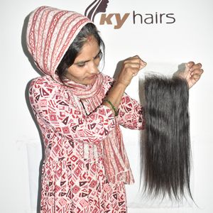 Extensiones de Cabello Humano Indio Virgen Natural Liso Sin Procesar de un Solo Donante con Cierre HD 6*6, Precio de Fábrica al Por Mayor - Product Image 5