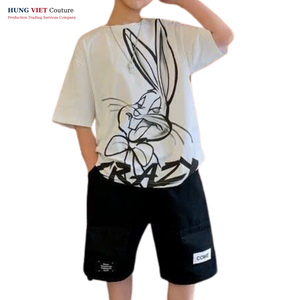 Conjunto de Camiseta de algodón liso de estilo informal personalizado para niños en colores de moda patrón 3D con etiqueta de logotipo para niños y niñas - Product Image 1