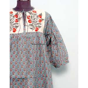 Robe longue florale à franges pour femme, 100 % coton, style vintage évasé, pour événements formels, taille naturelle, écologique, vente en gros - Product Image 2