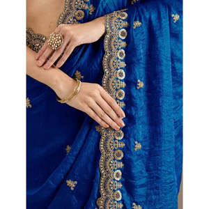Dazzling Blue Embroidered Silk Festive Saree <b>Set</b> with Blouse - Product Image 2