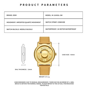Montre vintage pour homme DOM Design M-1345, mouvement à quartz japonais Y121, alliage de luxe, cuir véritable - Product Image 3
