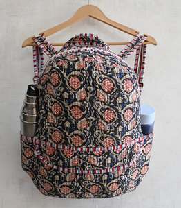 Handmade Block Printed Quilted Cotton <b>Backpack</b> Animal Prints Zipper Spacious Lightweight Durable Multi-Pocket School <b>College</b> - Product Image 1