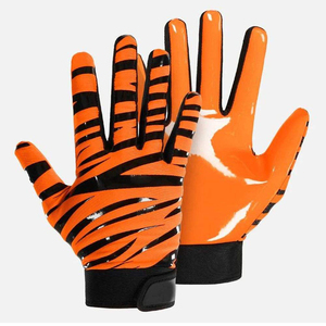Customized Anti-Slip Spandex/Polyester Football Receiver Gloves High Quality Lightweight Breathable <b>Hook</b> Loop Closure Sports - Product Image 1