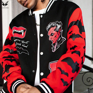 Chaqueta Varsity Gráfica para Hombre, Chaqueta Bomber Negra con Mangas Rojas y Estampado Personalizado, Uniforme de Béisbol Bordado Estilo Hip Hop - Product Image 6
