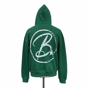 Sweat-shirt à capuche zippé vert foncé unisexe, coupe classique, avec lettres brodées et logo imprimé, en molleton, décontracté pour homme - Product Image 2