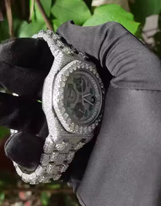 Montre Moissanite en acier inoxydable 41 mm, montre sertie de diamants, montre de luxe pour homme, style Hip Hop. - Product Image 5