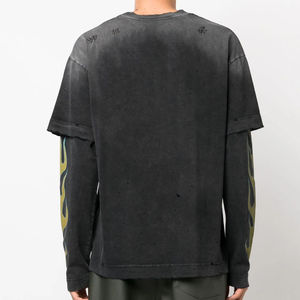 Pull à logo personnalisé, coton lavé, impression de haute qualité, chemise à manches longues tendance pour homme, couple unisexe, vintage - Product Image 2