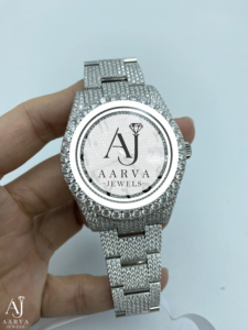 AARVA JEWELS นาฬิกาข้อมือสตรีสแตนเลสสตีลสุดหรู 38 มม. หน้าปัดแซฟไฟร์คริสตัล มิโยตะ ควอตซ์ ไดมอนด์ โมอิสซาไนต์ ขอบหน้าปัดแบบพับได้ - Product Image 1