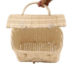 Natural Rattan <b>Storage</b> <b>Basket</b> With Lid <b>Rectangle</b> Shape Handle Rustic Style Multi-Purpose Neatening Box - Product Image 4