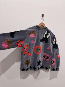 Casual <b>Dresses</b> Boho Velvet Jacket With Hand Embroidery Pattern Full Sleeve Loose Fit Crew Neck <b>All</b> Seasons Wear - Product Image 1
