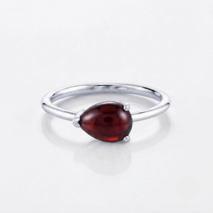Rhaya Jewels Women's Trendy Classic Rhodium Plated 925 Sterling Silver Pear Cut Cabochon <b>Garnet</b> Gemstone Solitaire <b>Ring</b> Prong - Product Image 1