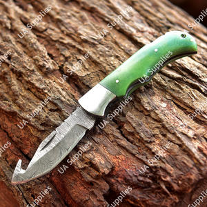 Cuchillo de Bolsillo Plegable de Acero Damasco y Madera Pakka, Punta Biselada, para Caza, Supervivencia, Aire Libre, OEM, ODM, OBM, DIY - Product Image 6