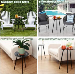 Petite table d'appoint ronde en métal, support de plantes de jardin imperméable avec revêtement en poudre, table de chevet en fer de 19,5 po de hauteur, table d'angle extérieure - Product Image 6