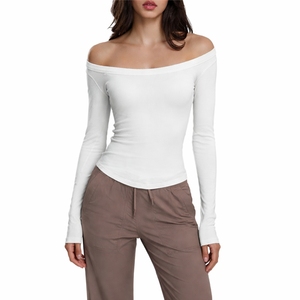 Haut de yoga pour femme à épaules dénudées, manches longues, coupe ajustée, extensible, tissu doux, respirant, séchage rapide - Product Image 2