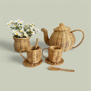 Juego de Té de Mimbre Adorable para Niños, Set de Cocina de Juguete, Juego de Té Decorativo para Juego de Roles, Regalo de Cumpleaños Perfecto - Product Image 2