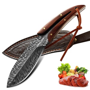 Couteau de chasse à lame fixe en acier inoxydable Feather, manche en bois, étui en cuir, couteau de chef, DIY OEM, multi-usages - Product Image 5