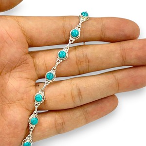 Pulsera de tenis de Plata de Ley 925 hecha a mano, piedra preciosa turquesa única, diseño Original, joyería de plata fina, regalo al por mayor - Product Image 1