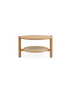 Modern Round Wood Coffee <b>Table</b> <b>With</b> Rattan <b>Shelf</b> Storage Living Room Furniture Scandinavian Design - Product Image 4