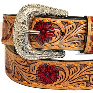 Nouvelle Ceinture de Luxe en Cuir Pleine Fleur Faite à la Main, Sculptée et Peinte à la Main, Motif Floral, pour Cowboy et Rodeo, en Cuivre Artisanal, Collection 2026 - Product Image 1