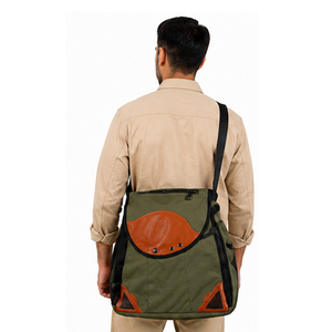 High Quality Outdoor Canvas Shoulder Bag Olive Green With Brown Leather Accents Durable Design All Seasons Use Falconry Bag - Product Image 6