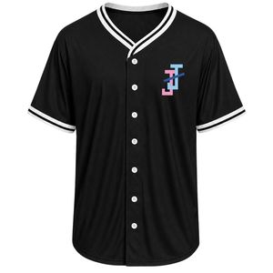 Camiseta de Béisbol Negra para Mujer, Manga Corta, Cuello en V con Botones, Ribete Blanco y Bordado, para Deportes de Equipo y Uso Casual - Product Image 1