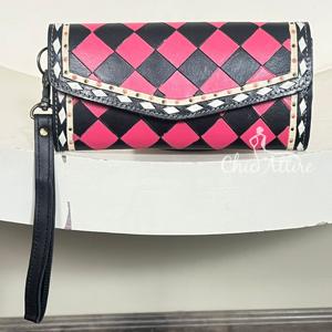 Cartera de Mano para Mujer con Logotipo Personalizado, Diseño a Cuadros en Cuero Vacuno Premium, Nueva Cartera Hecha a Mano con Correa para la Muñeca, Porta Tarjetas y Efectivo - Product Image 1