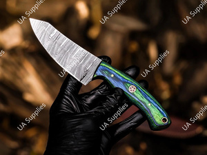 Couteau de survie EDC artisanal en acier Damas, pointe tombante, lame pleine, biseautée, ultra-affûtée, pour camping, chasse, extérieur, vente en gros OEM/ODM - Product Image 2