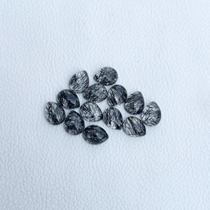 Cuarzo rutilado negro natural de 4x6 mm, cabujón plano en forma de pera, venta al por mayor de piedras preciosas calibradas sueltas para la fabricación de joyería fina. - Product Image 2